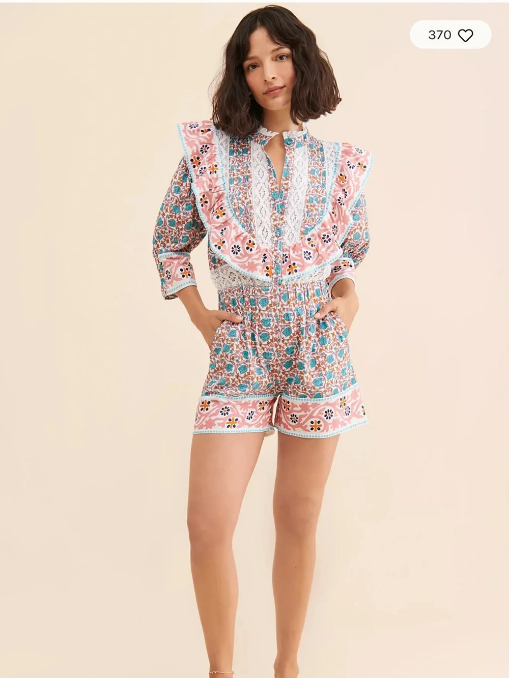 Nuuly x Place Nationale Flounce Trim Colorful Boho Ruffle Romper